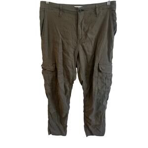 ASKKNY Linen Cotton Cargo Pants Olive Green Sz 28 24" Inseam Nice Condition